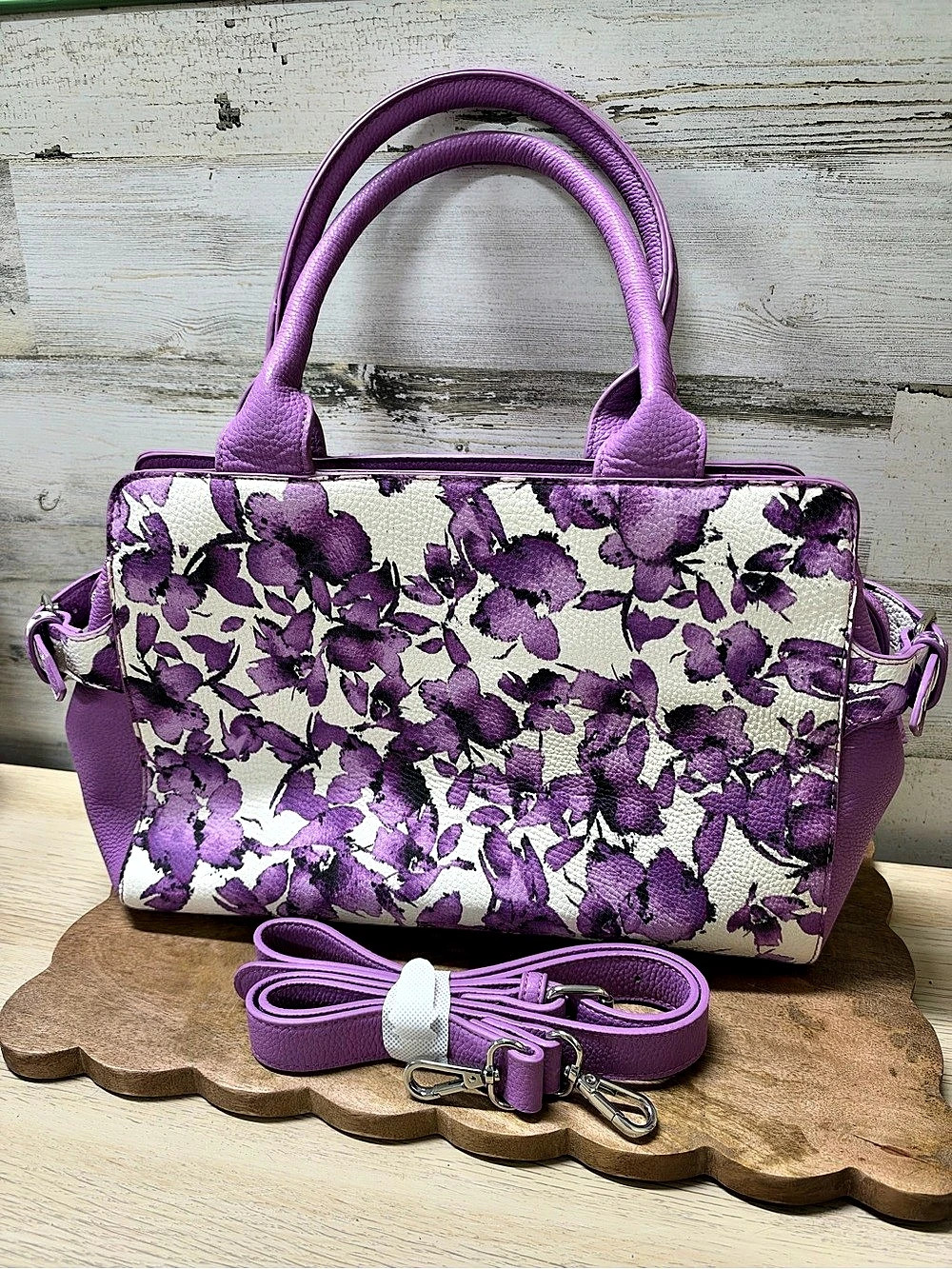 Floral Satchel in Purple & White Like New